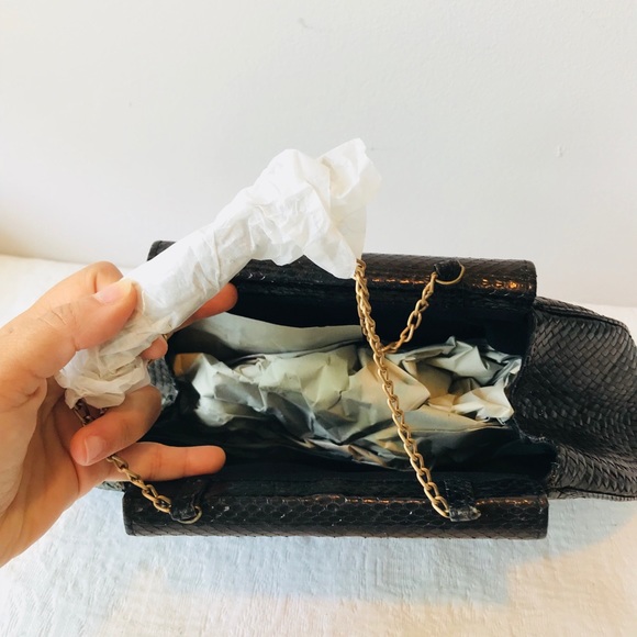 Python & Black Straw Handbag** With Chain - Picture 5 of 8